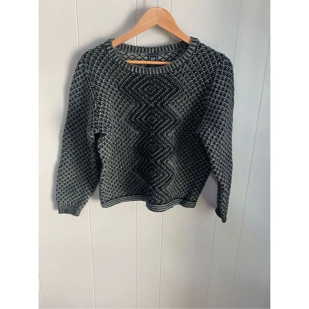 GAP black and gray long sleeve knit wool sweater, crew neck, pullover Petite Med